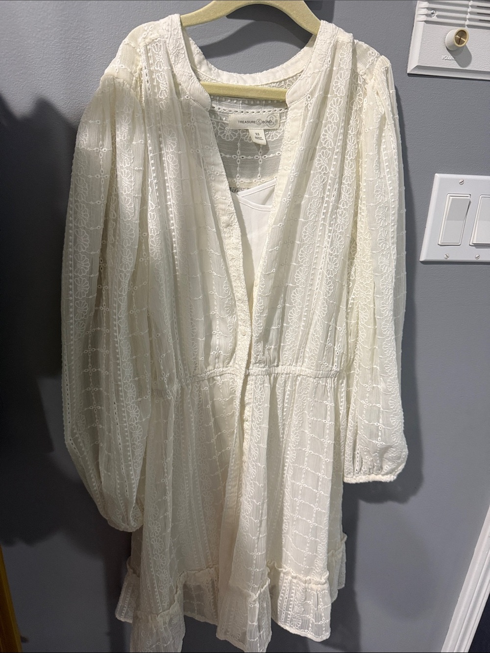 Treasure & Bond Ivory Lace Tiered Mini Dress